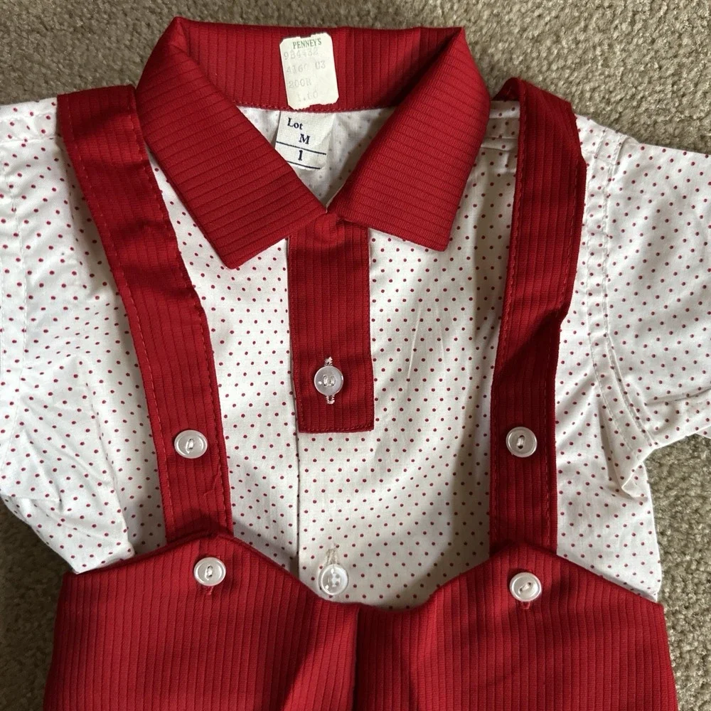 Boys Christmas 1T Short Set 12 Months NOS JCPenney Red & White Shorts Suspenders